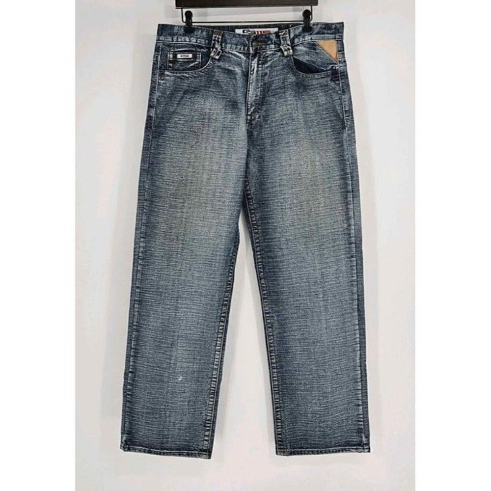 GS-115 Denim Mens Light Faded Wash Blue Jeans Straight Leg Sz 36